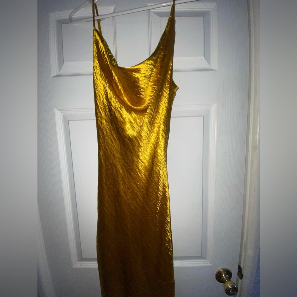 Gold cowlneck long dress